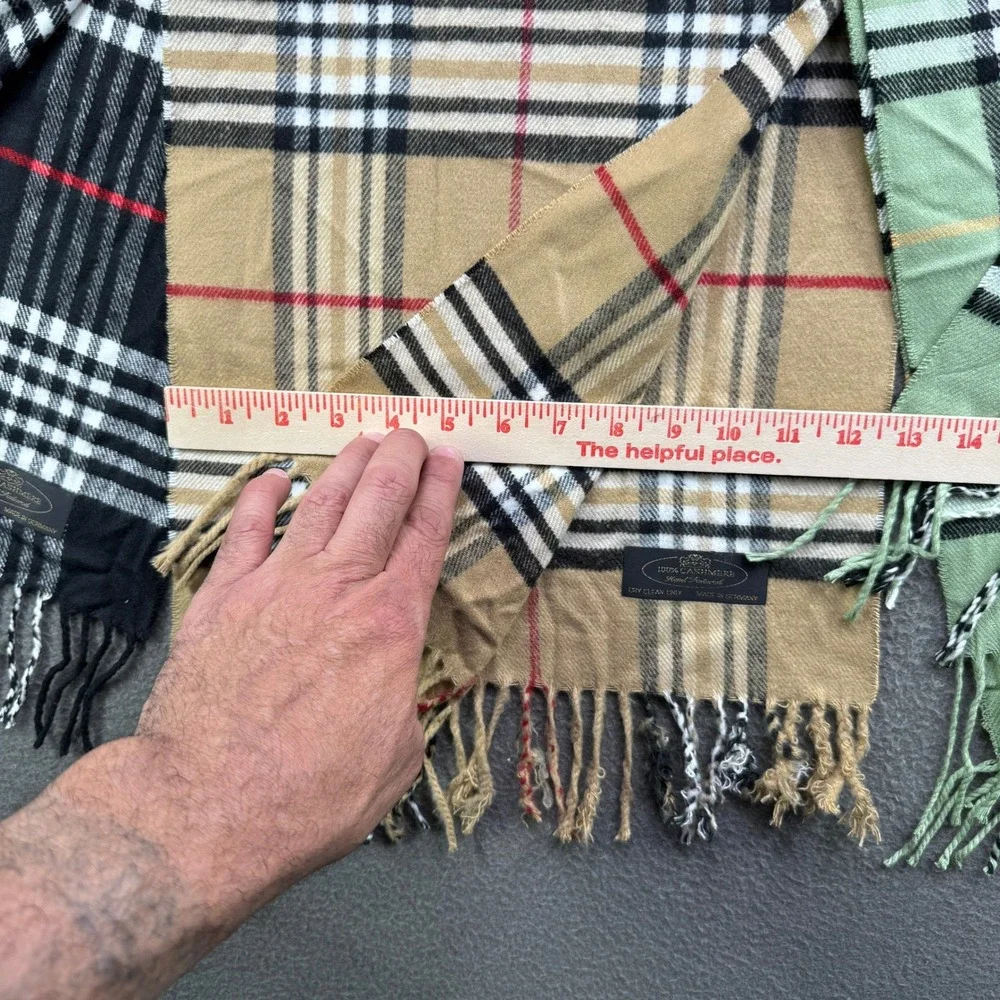 HGB Cashmere Scarves Unisex OS Lot Of 3 Plaid Made Germany Fringe Neckwear Soft